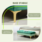 Padded Bed End Bench with Quilted Velvet Fabric Covering, 118x45x42 cm, Dark Green