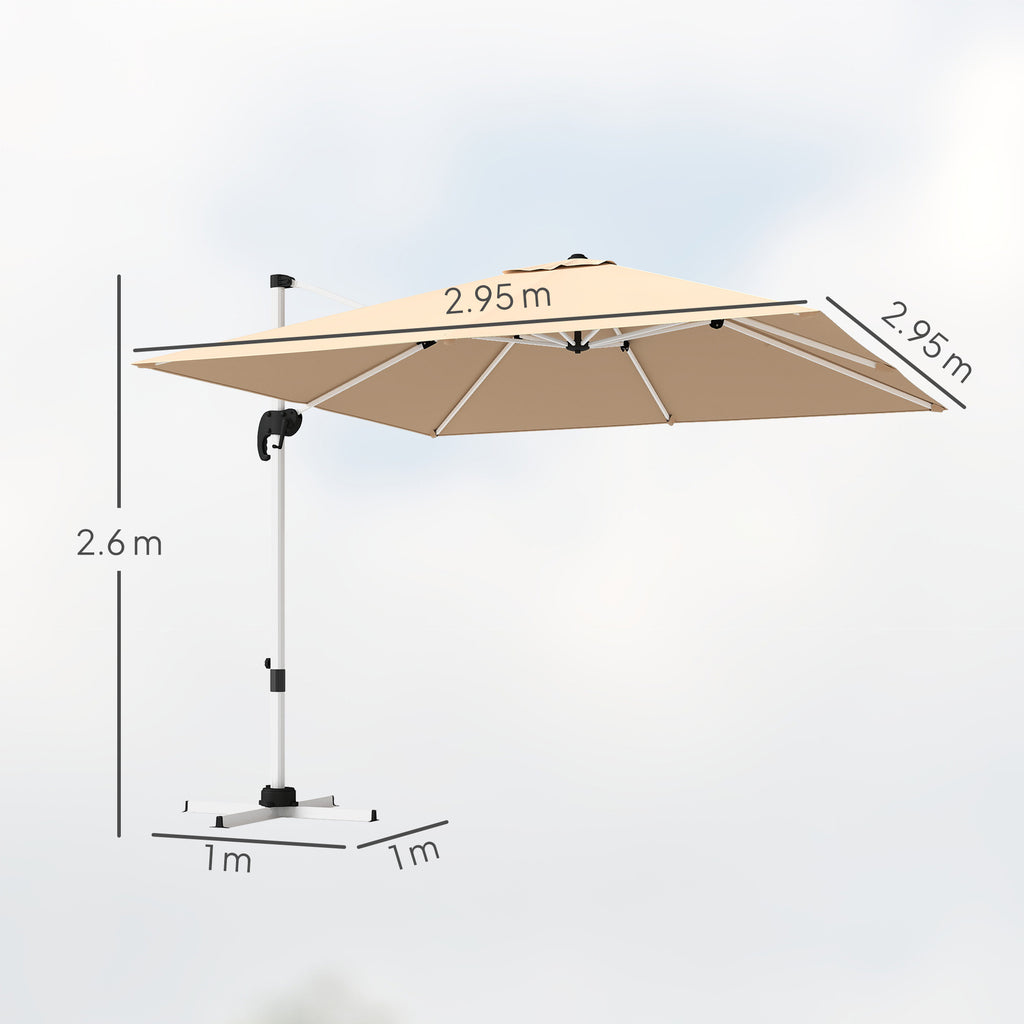 Tilting Arm Umbrella with Cross Base, in Polyester, Aluminum and Metal, 295x295x260 cm, Khaki