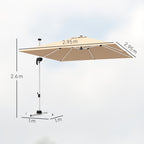 Tilting Arm Umbrella with Cross Base, in Polyester, Aluminum and Metal, 295x295x260 cm, Khaki