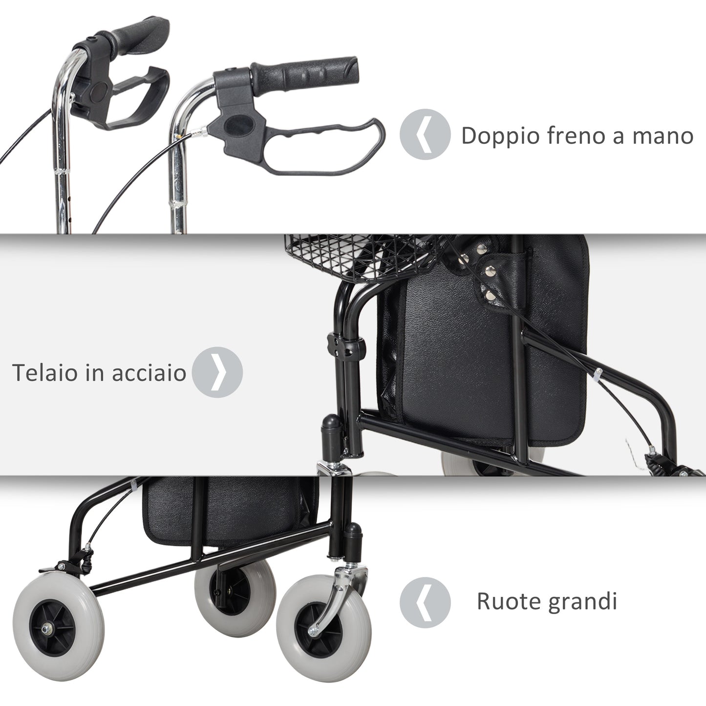 Height Adjustable Walker for Elderly and Disabled with Basket and Tray, 60x62x84-100.5 cm, Black