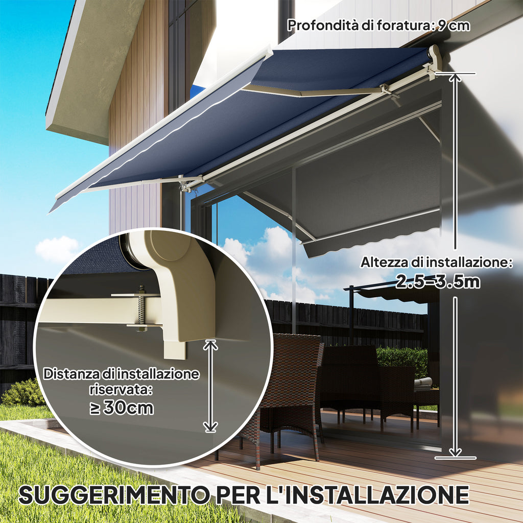 Outsunny Outdoor Awning with Retractable Arms and Crank Opening, 360x250 cm, Grey