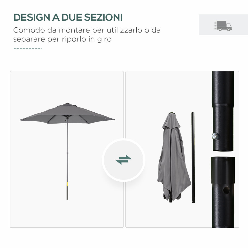 Garden Umbrella 2x2 m with 6 Ribs with Air Vent, in Aluminium, Metal and Dark Gray Polyester