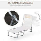 Outsunny Folding Garden Lounger with Reclining Backrest and Cushion, in Metal and Texteline, 182x56x28 cm, Cream