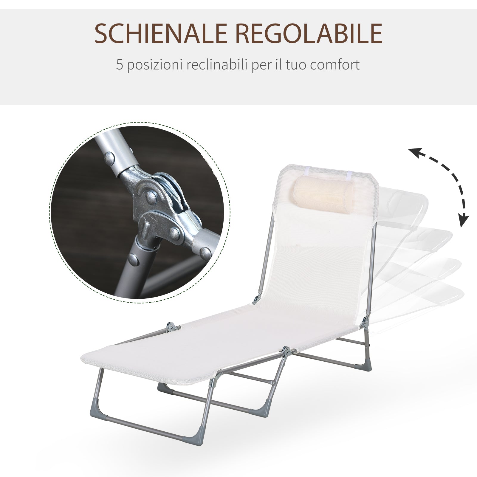 Outsunny Folding Garden Lounger with Reclining Backrest and Cushion, in Metal and Texteline, 182x56x28 cm, Cream