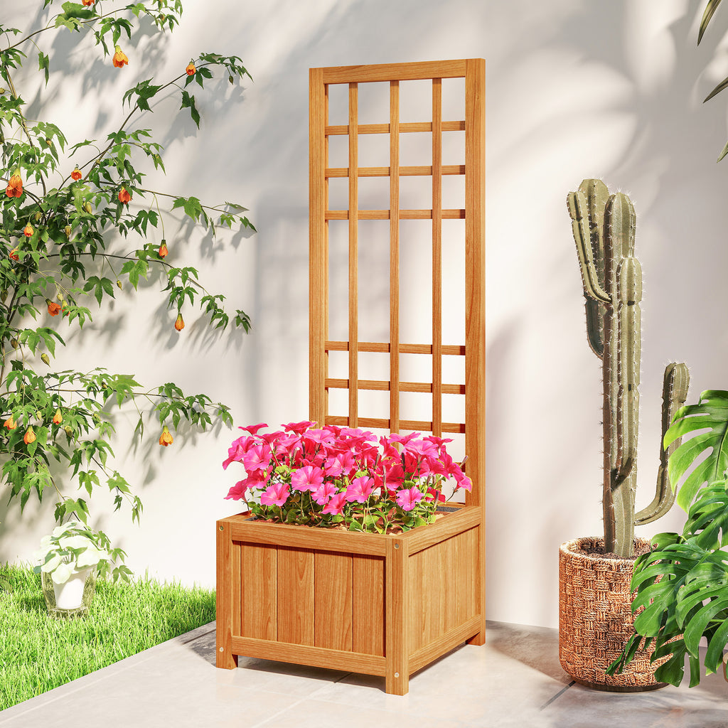 Planter with Trellis for Climbing with Drainage Hole and Lining, Wooden, 40x40x120 cm, Brown
