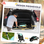 Foldable Dog Stroller with Rain Cover, Basket, and Built-in Leash, Green