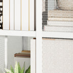 Modern 3-Tier Metal Mesh Bookcase with Wheels, 35x35x99cm, White