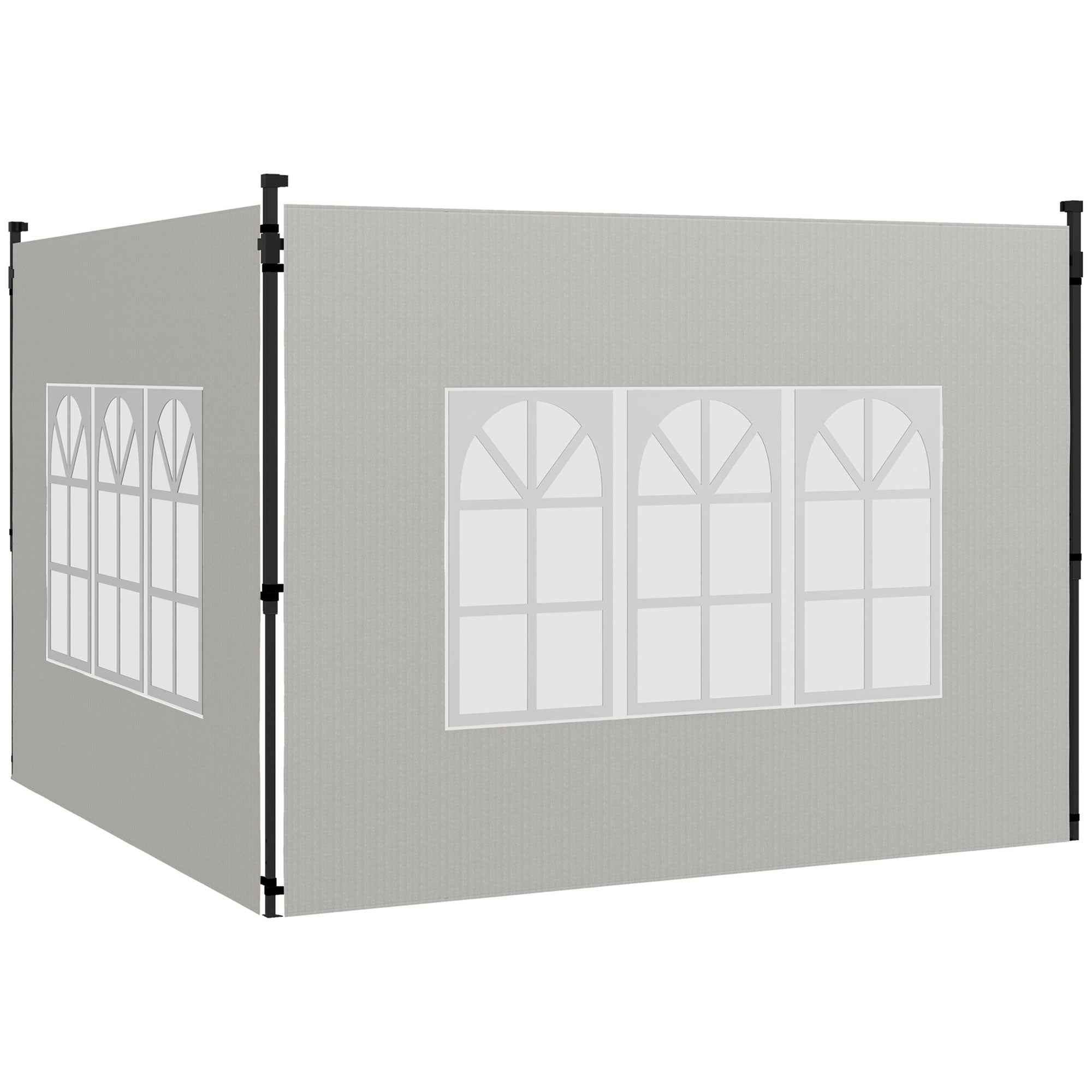 Outsunny Set of 2 Side Walls for Gazebos 3x3 m and 3x6 m with Windows, in PE and Plastic, 293x193 cm, White
