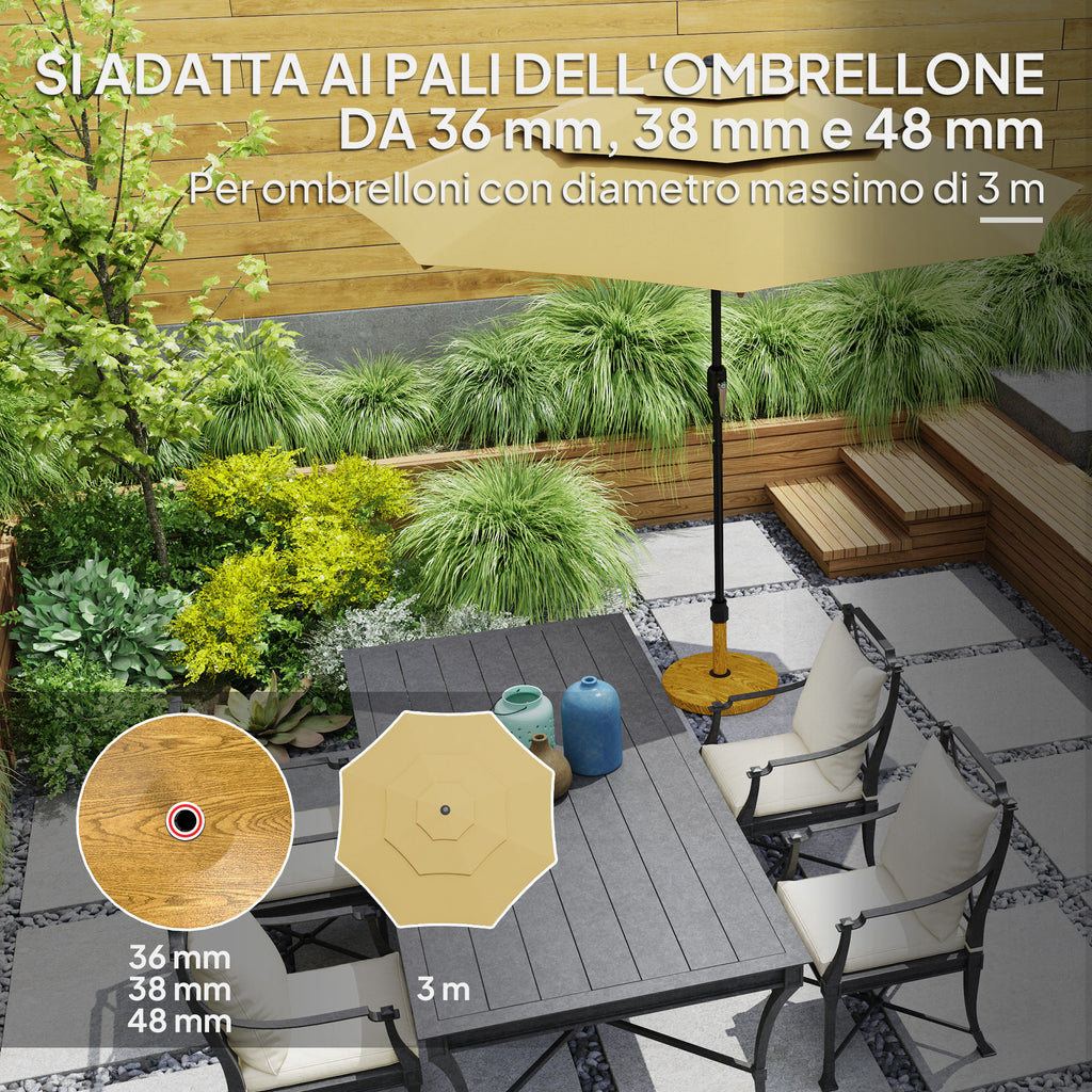 4 Wheel Umbrella Base with Brakes, in Cement and Metal, Ø48x44 cm, Wood Color