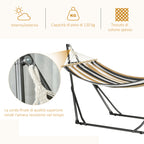 Outsunny Freestanding Hammock with Folding Stand, Cotton Lounger and Steel Frame, Grey