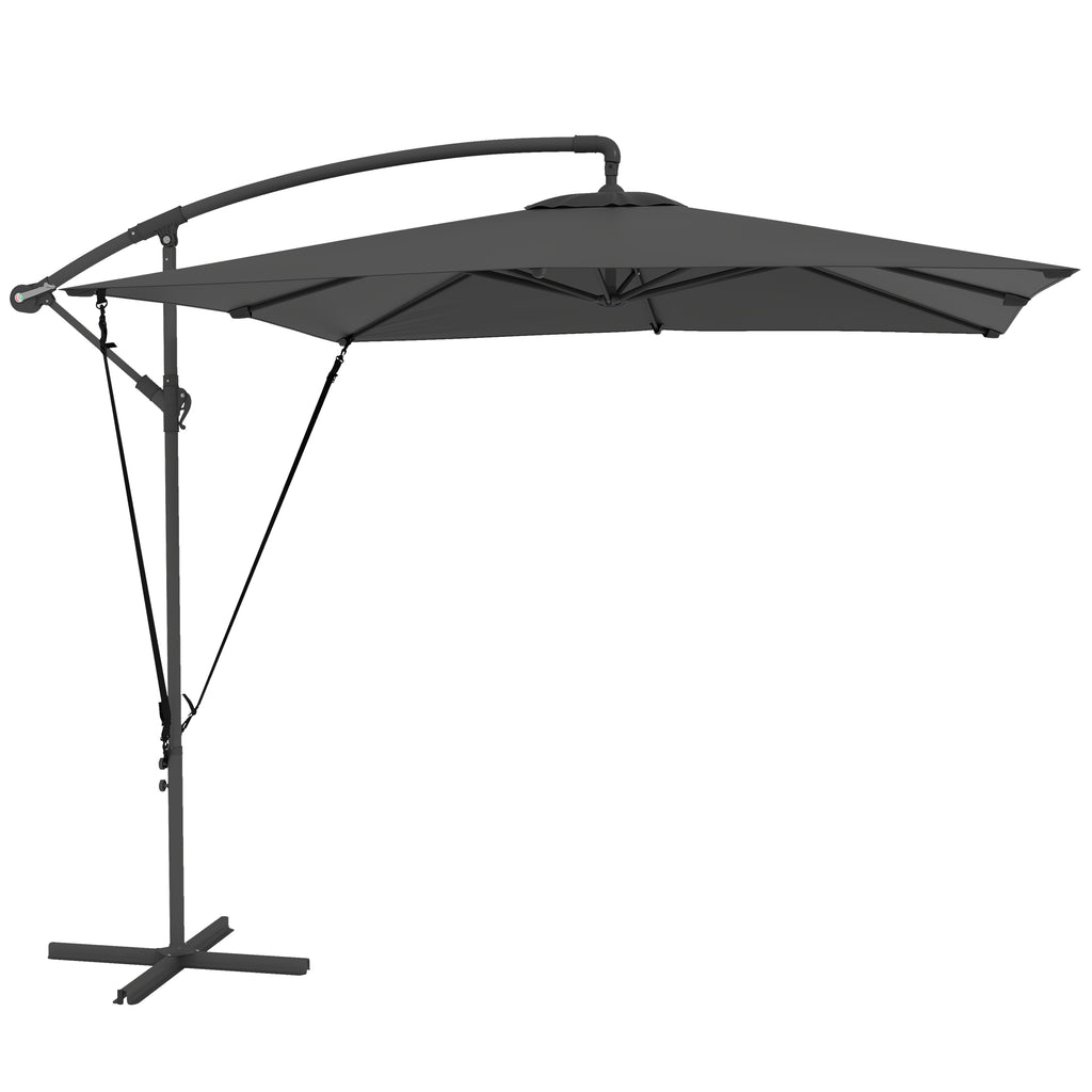 Outsunny Adjustable Cantilever Umbrella with Cross Base and Crank Handle, in Steel and Polyester, 247x247x256, Dark Grey