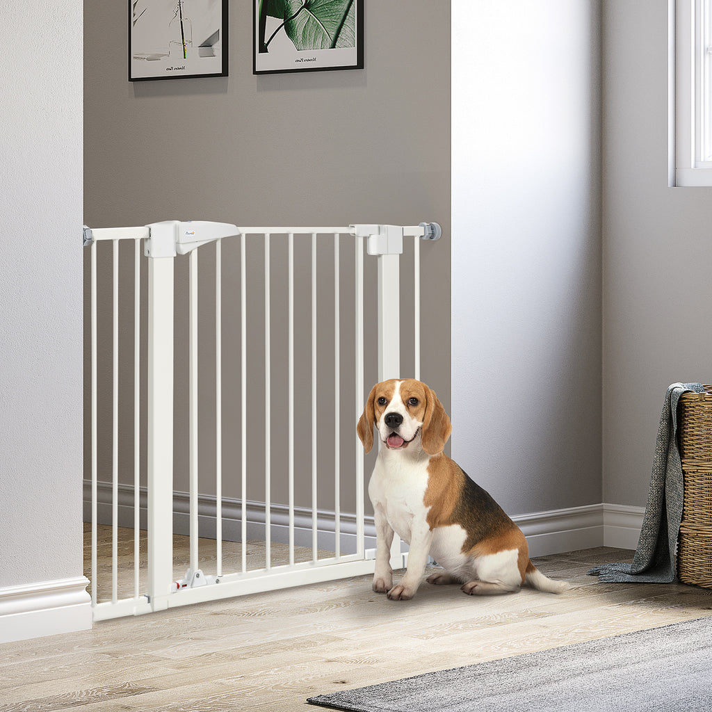 Dog Gate for Small and Medium Dogs with Double Lock and Automatic Closure, 76-103x4.2x77 cm, White