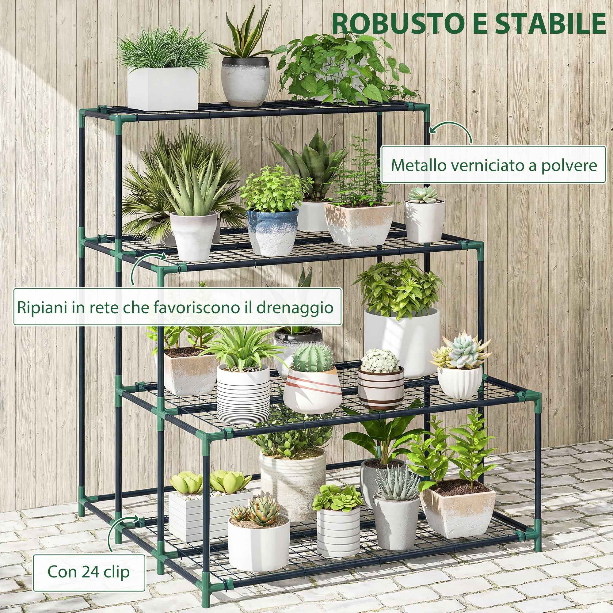 Outsunny 4-Tier Steel Plant Stand, 94x84x110cm, Dark Green