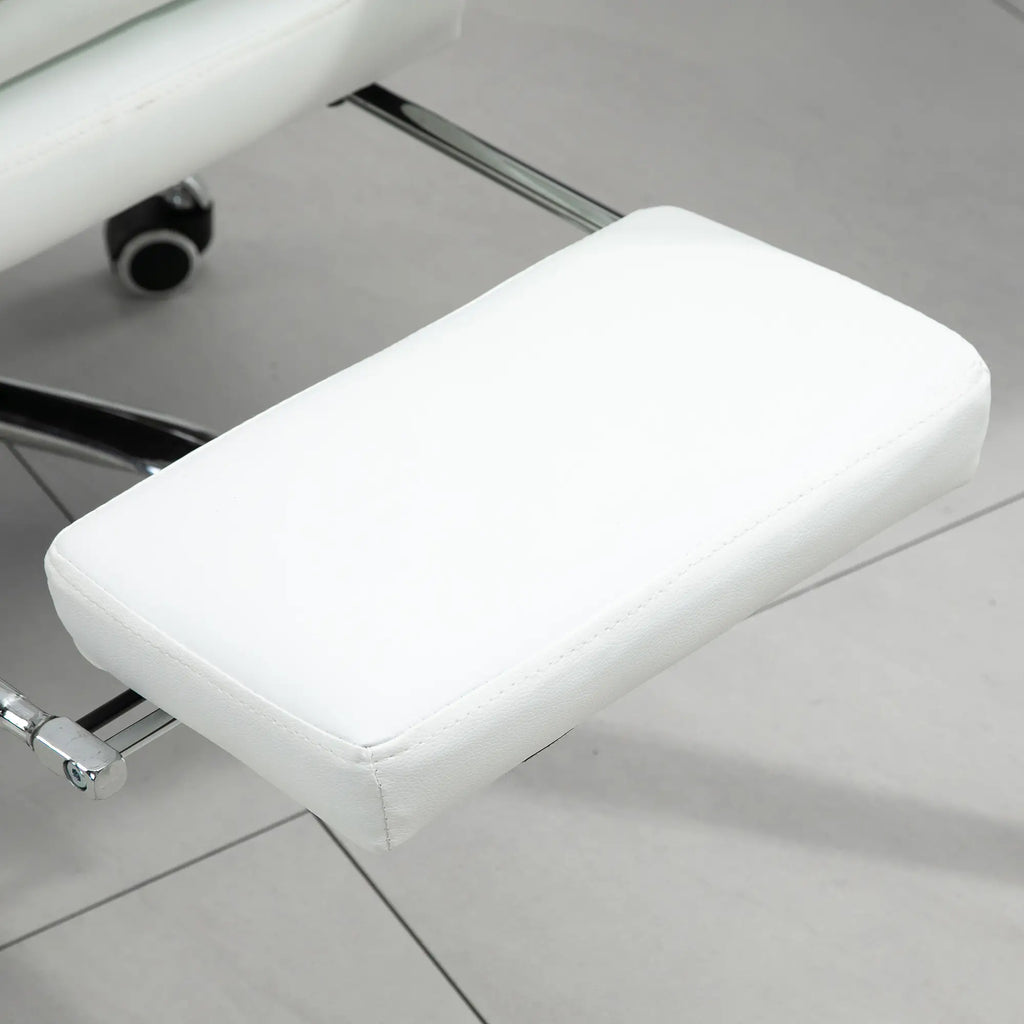White Faux Leather Office Chair, Adjustable Height with 155° Reclining Backrest and Footrest