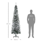 Green PP Snow-Covered Christmas Tree with 738 Fireproof Branches and Stainless Steel Base, Ø68x225 cm