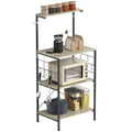 4-Tier Kitchen Shelf with Mesh Panels and 8 Hooks, Industrial Style, 60x42x134.5 cm, Oak
