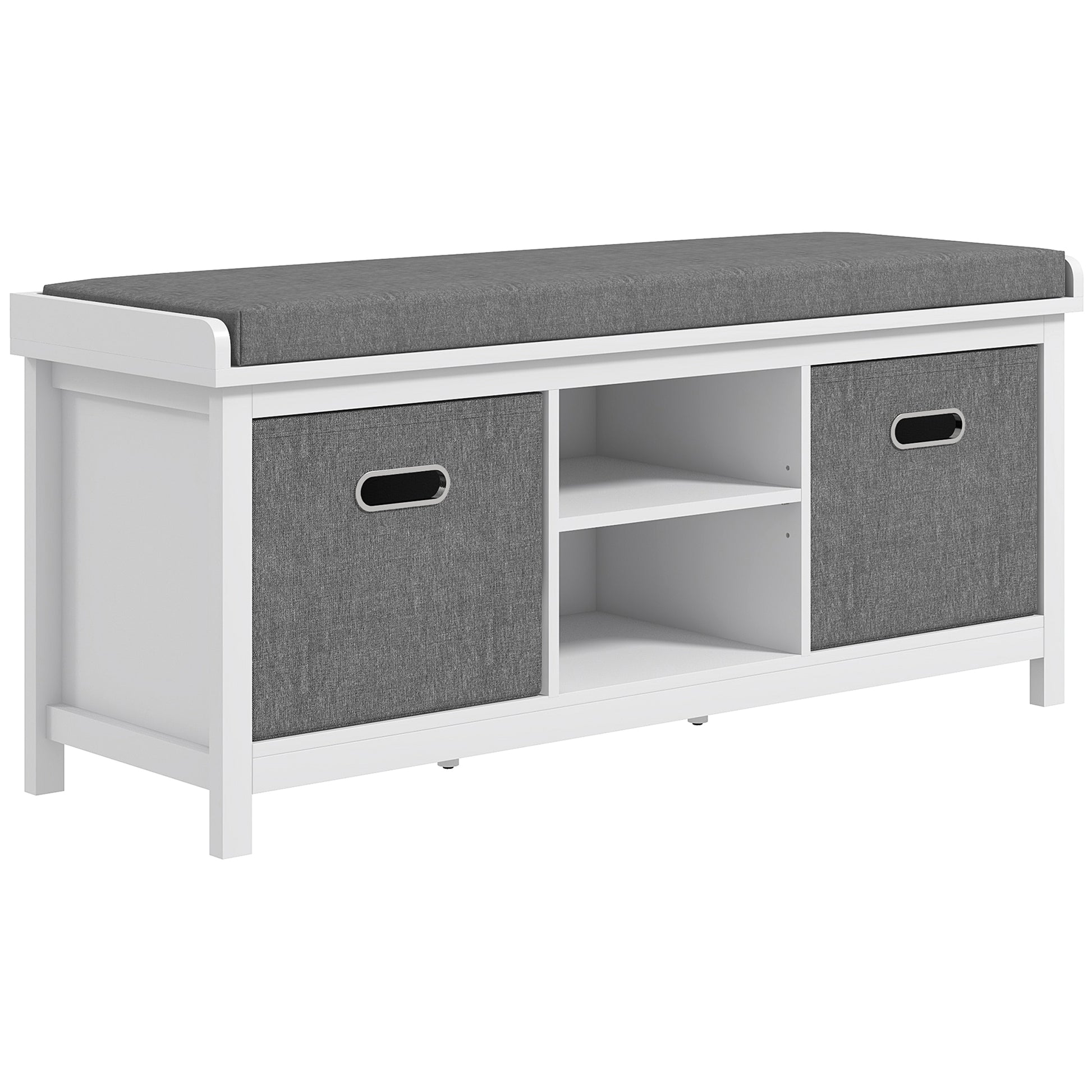 HOMCOM Shoe Bench with 3-Level Adjustable Shelf and 2 Drawers, in Chipboard, 105x35x47 cm, White and Gray - Borgè