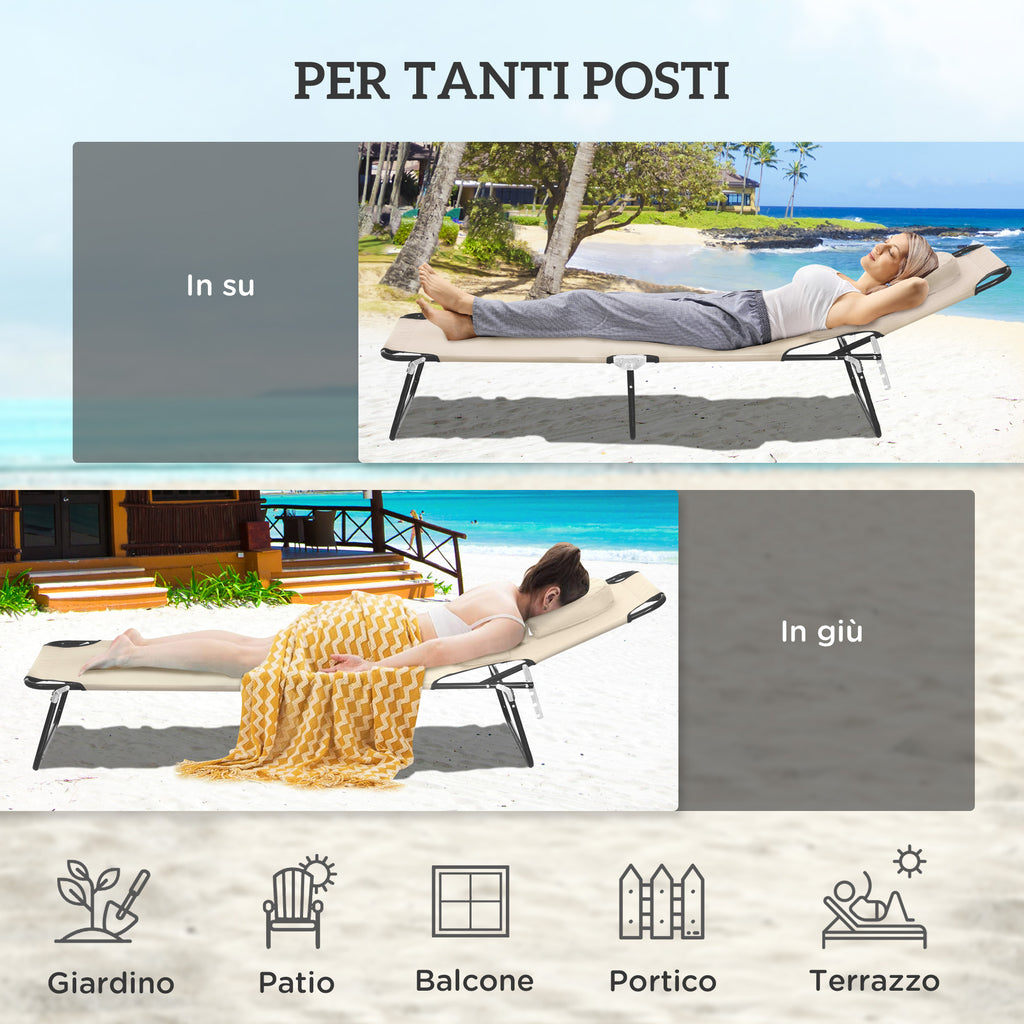 Outsunny Folding Sun Lounger with Padded Face Hole and Reclining Backrest, Beige