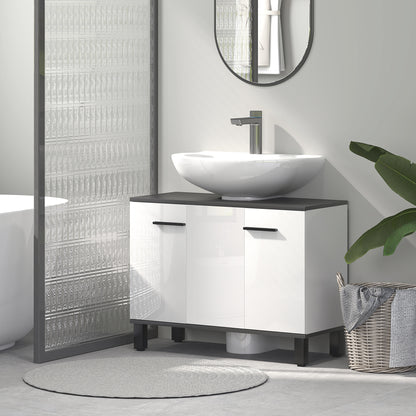 Bathroom Vanity Unit with 2-Door Cabinet and Adjustable Shelf, 80x34x60 cm, Glossy White