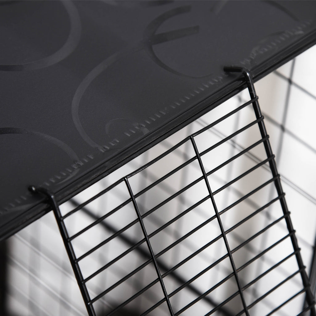Modular Rabbit and Guinea Pig Cage with 3 Doors and Steel Wire, Black