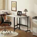 HOMCOM Folding Table for 4-6 People with 2 Flaps and Wheels with Brakes, 120x80x73 cm, White Wood