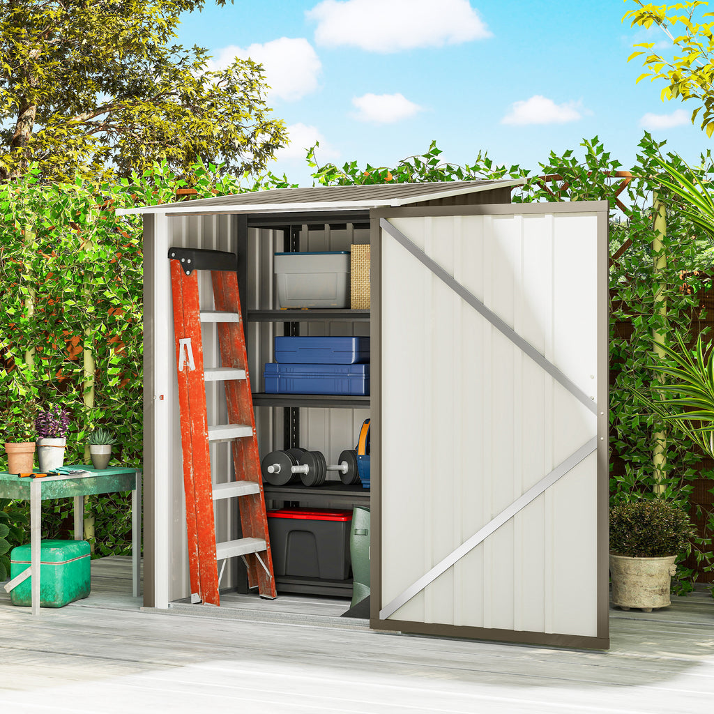 Outsunny Galvanized Steel Garden Shed with Door, 100x104x160 cm, Brown and White