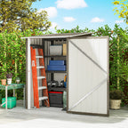 Outsunny Galvanized Steel Garden Shed with Door, 100x104x160 cm, Brown and White