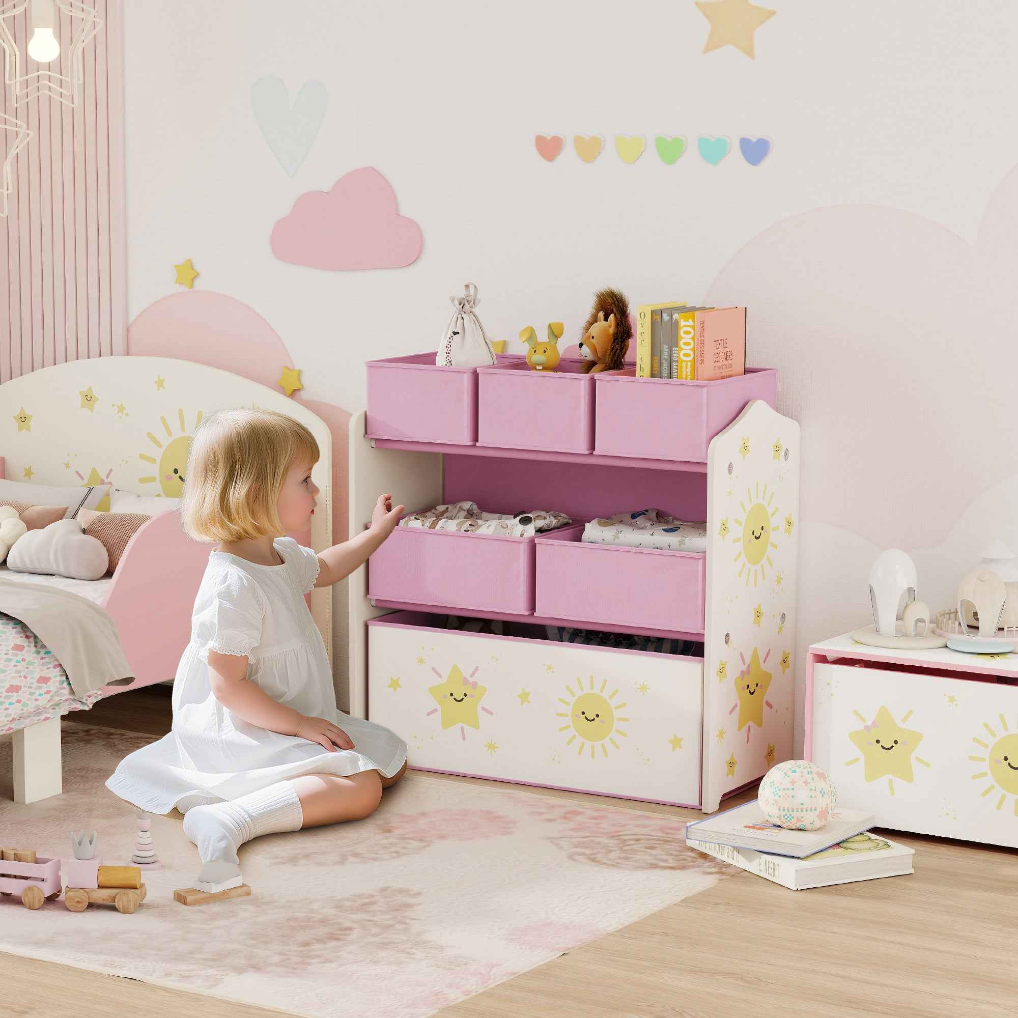 3-Tier Mobile Toy Storage Shelf with 6 Baskets, Pink