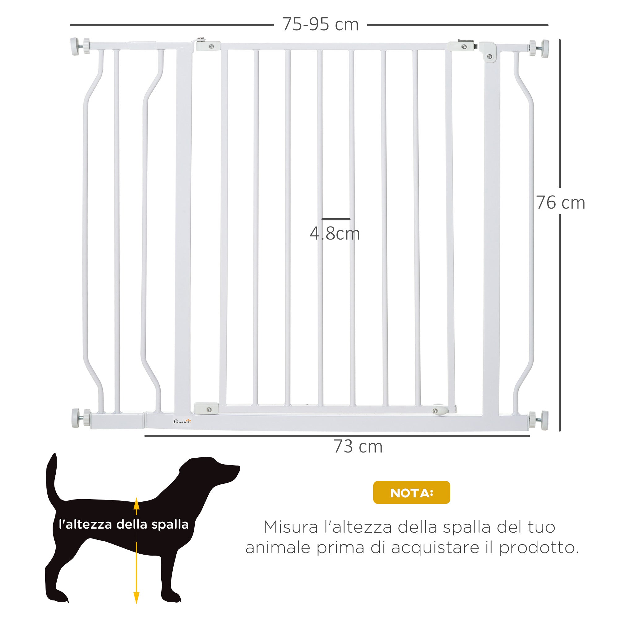 Adjustable Width Dog Gate with Double Lock, Steel and ABS, 76x75-95 cm, White