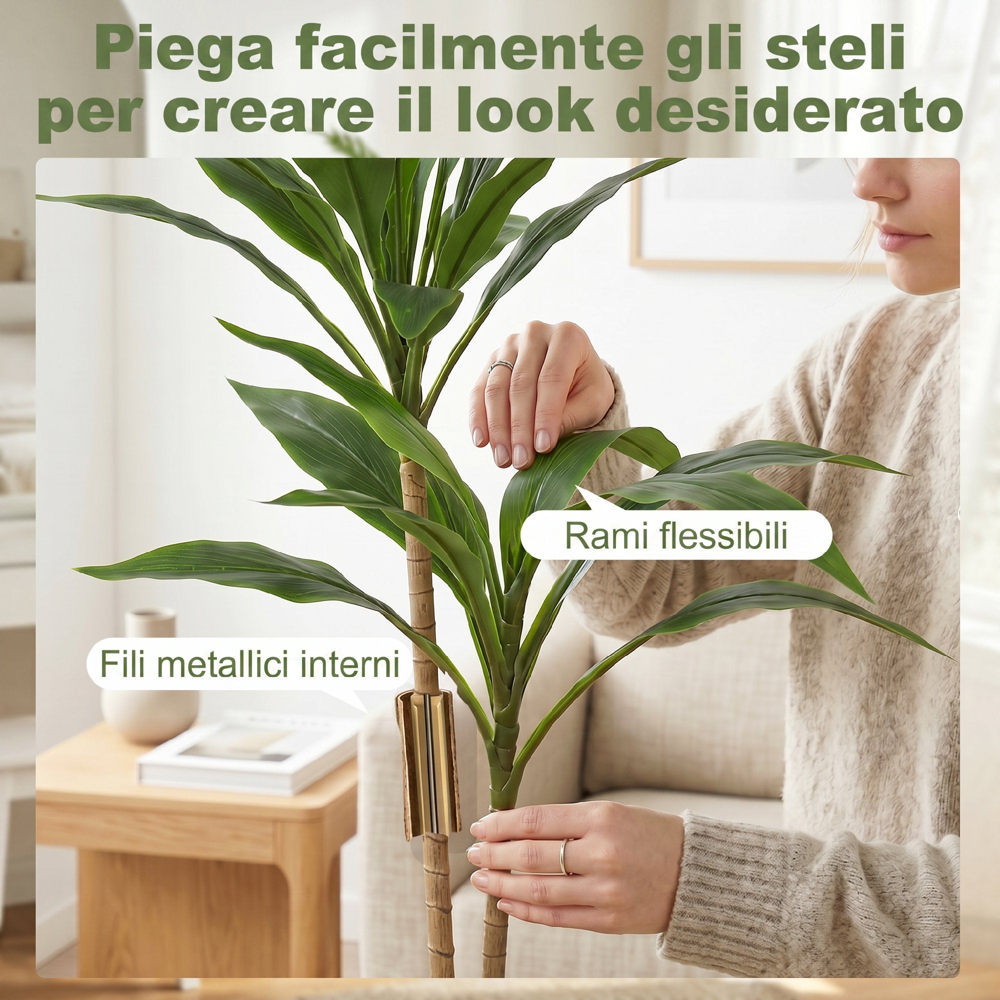 HOMCOM Artificial Cordylinea Plant with 29 PEVA Leaves, Black Pot Filled with Moss Effect Cement, Green