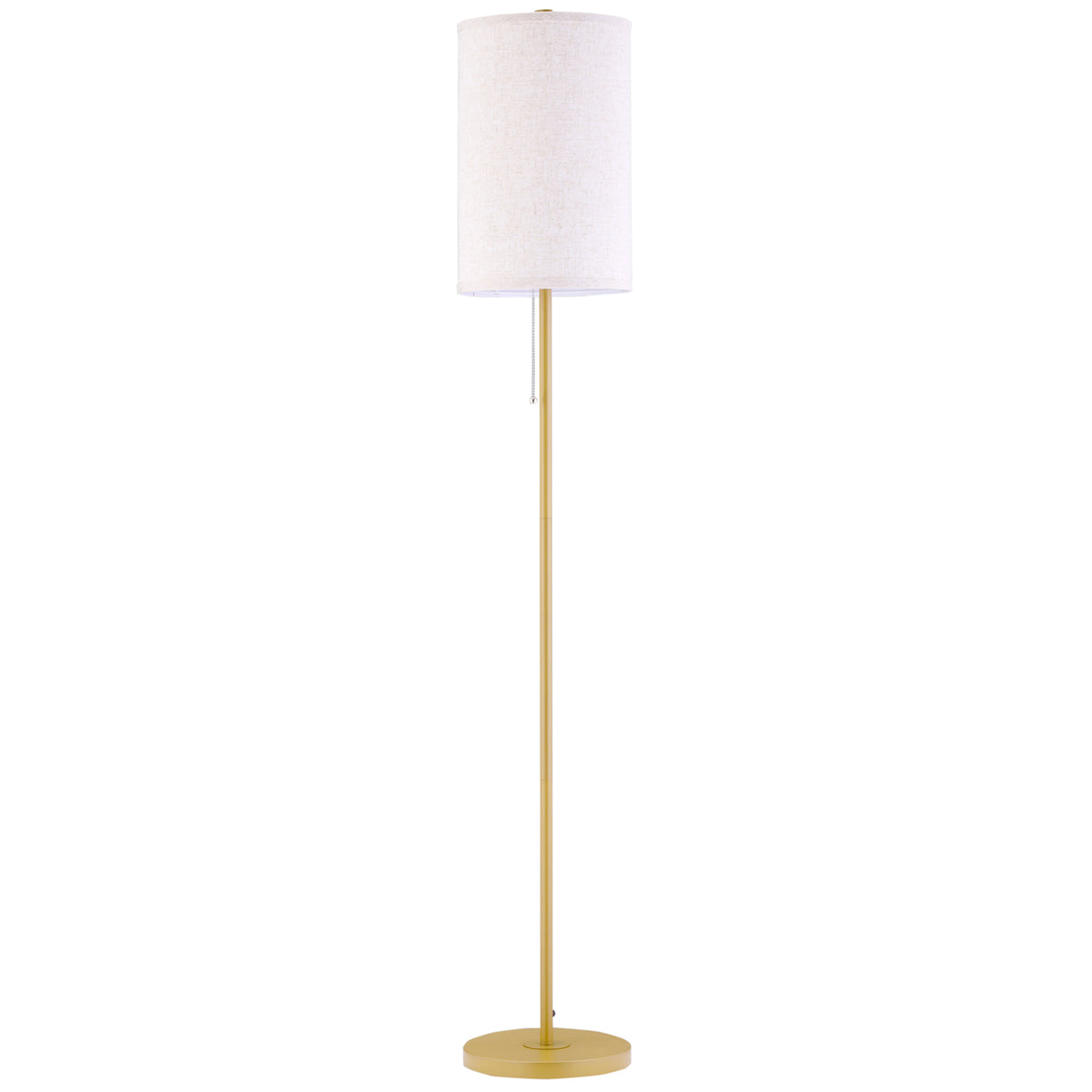 HOMCOM Floor Lamp with Pull Chain Switch, Linen Shade and Steel Base, E27 Socket, Gold and Cream