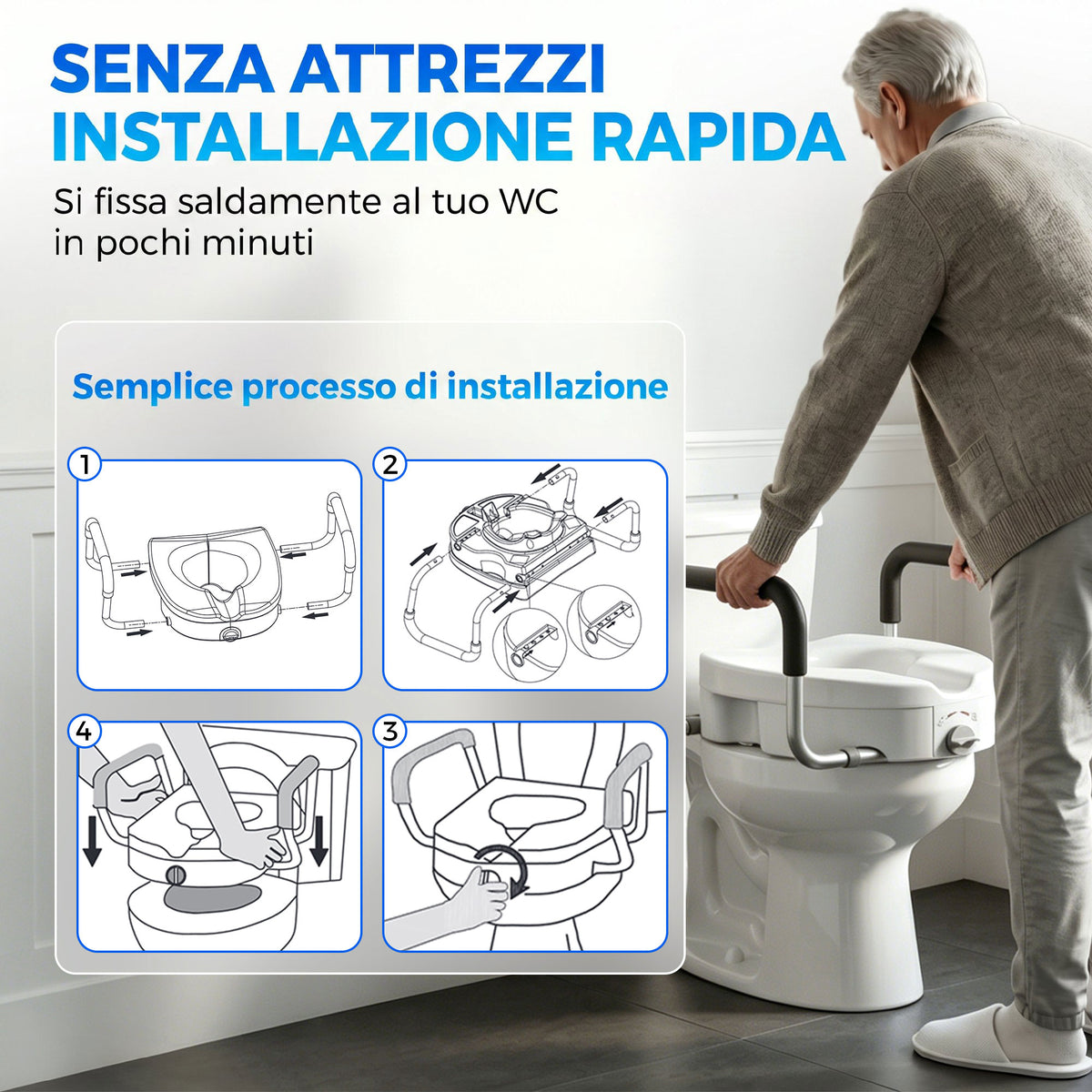 HOMCOM HDPE Toilet Seat Raiser for the Elderly with Non-Slip Handles, Adjustable Width, 136kg Capacity, White