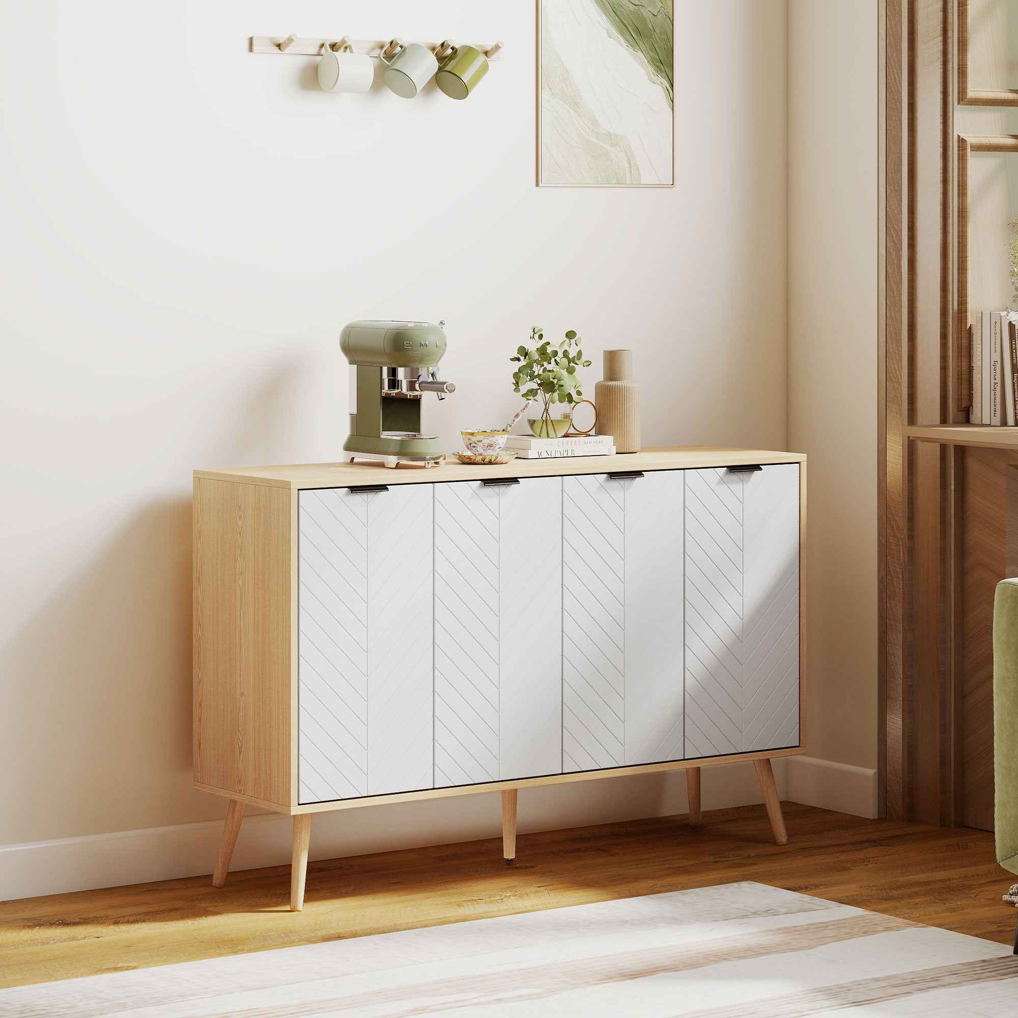 HOMCOM Storage Unit with 2 Adjustable Shelves, Pine Wood, 120x35x77.4 cm, Wood and White