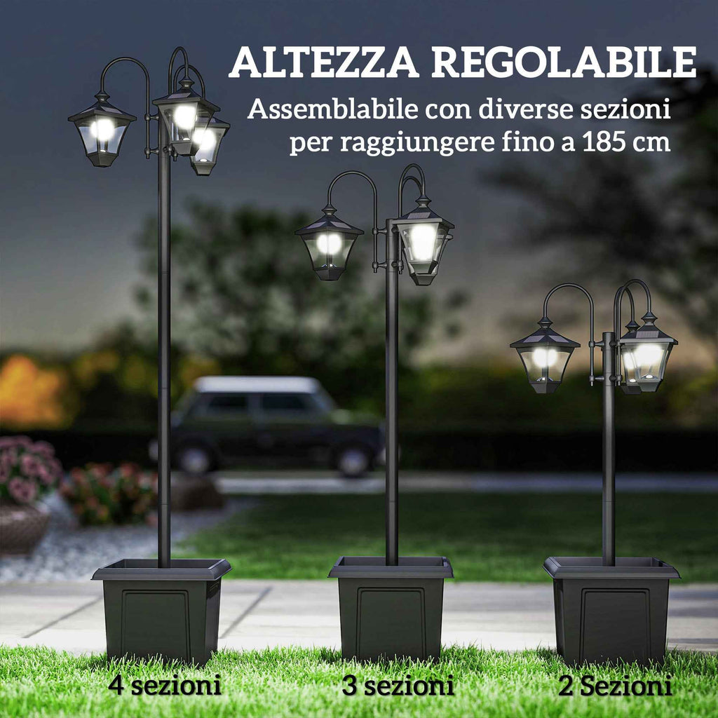 Outsunny 1.85m Stainless Steel Solar Garden Lamp with Adjustable Height, IP44 Waterproof