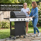 Outsunny Gas Barbecue with 3 Burners and Side Burner, 109x50x109 cm, Black