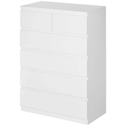 White Chest of Drawers |  6 Drawers with Anti-Tip Design, in Chipboard, 80x39x115 cm