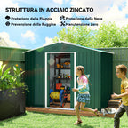 3.6m² Steel Sheet Garden Shed with 2 Sliding Doors and 4 Air Vents, 236x174x190cm, Green