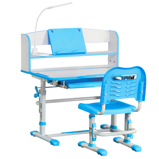 HOMCOM School Desk for Children 6-12 Years Adjustable with LED Light, Lectern and Pen Holder, MDF, PP and Steel, Light Blue