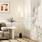 U-Shaped Floor Lamp with 2 Lights, Foot Switch and Marble Base, 26x12x150 cm, White, Black and Gold