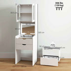 HOMCOM Makeup Vanity Table with Illuminated Mirror and Stool, Adjustable Light, Drawers and Cabinet, White