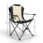 Set of 2 Folding Camping Chairs with High Backrest, Cup Holder and Carry Bags, Cream