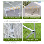 Outsunny UV-Proof Tunnel Greenhouse with 6 Mesh Windows and Roll-Up Entrance, Metal and PE, 4x2x2 m, White