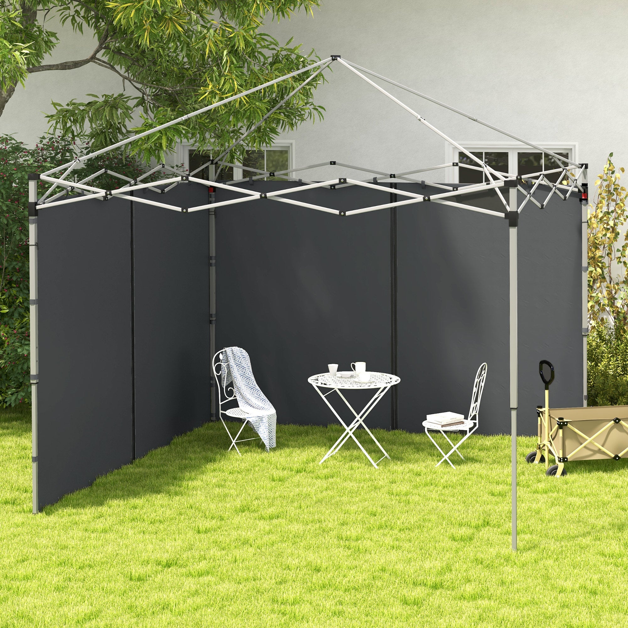 Set of 2 Gazebo Walls 3x3 and 3x6 m in Oxford Fabric with Hinged Doors, 295x195 cm, Dark Gray - Borgè