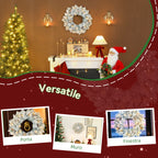 60cm Snow-Covered Christmas Wreath, 35 LED Lights with Timer and Decorative Pine Cones