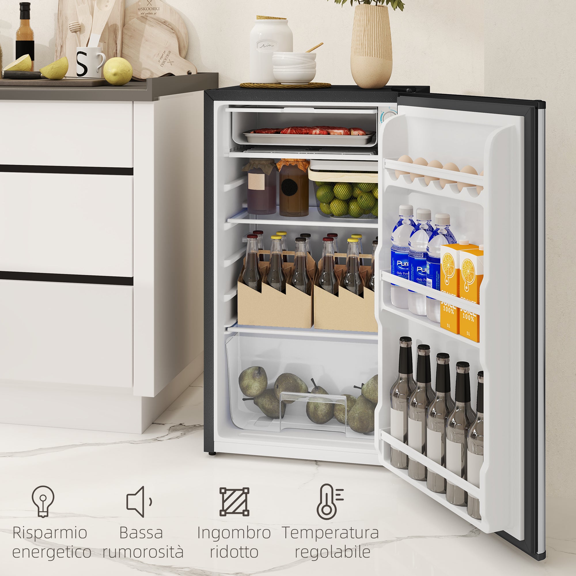 Hotels / Kitchenettes 91L Mini / Small Refrigerator with Adjustable Thermostat, Adjustable Shelves and Drawer, Silver
