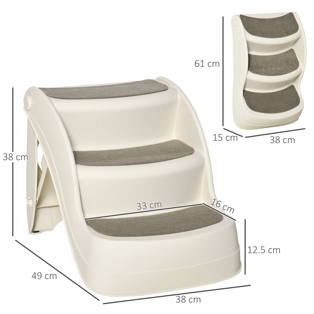 Foldable Dog and Cat Ladder with 3 Non-Slip Steps in PP, 49x38x38 cm, Beige