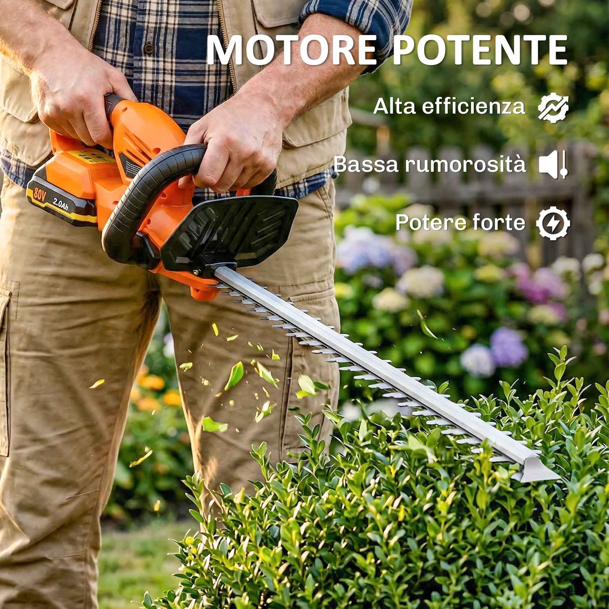 Outsunny 18V Cordless Hedge Trimmer with 2Ah Battery, Charger, 51cm Double Action Blade, Orange