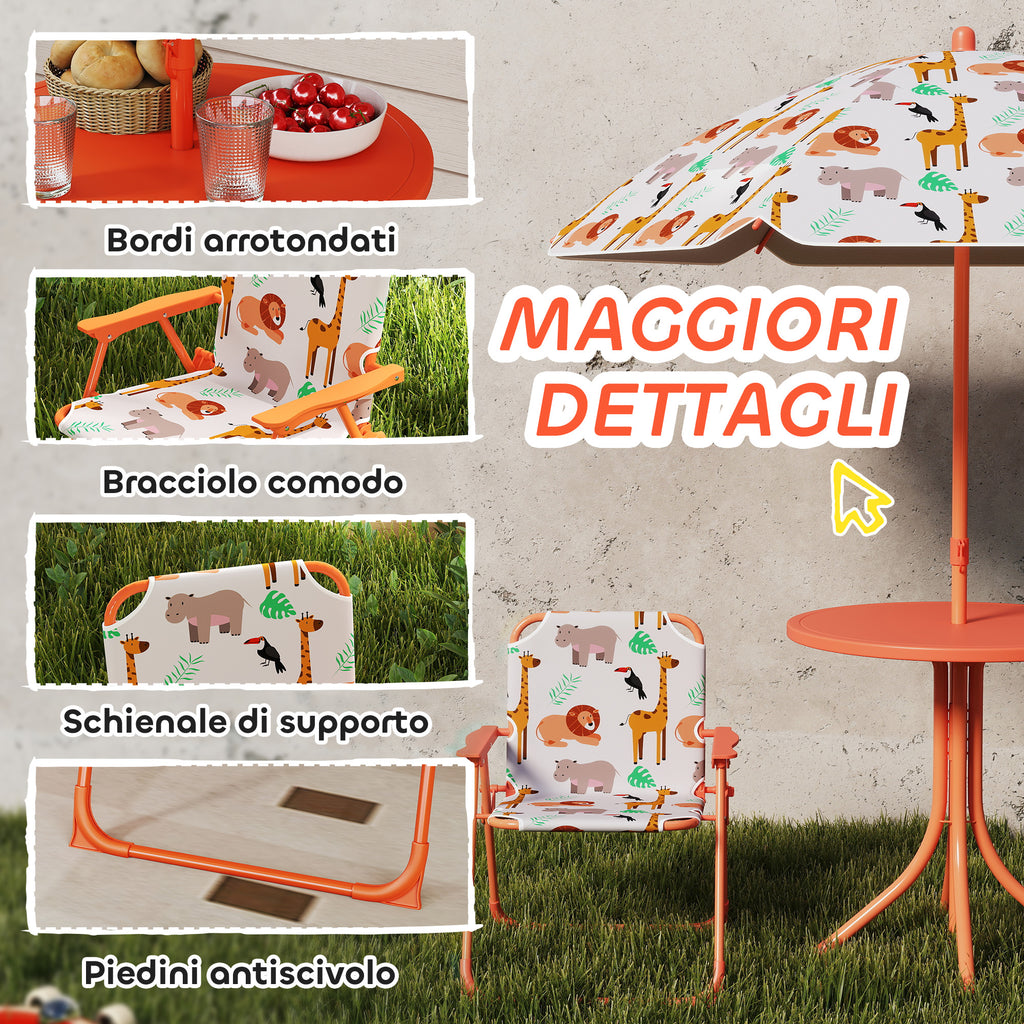 AIYAPLAY Children's Garden Set Picnic Table with Orange Umbrella