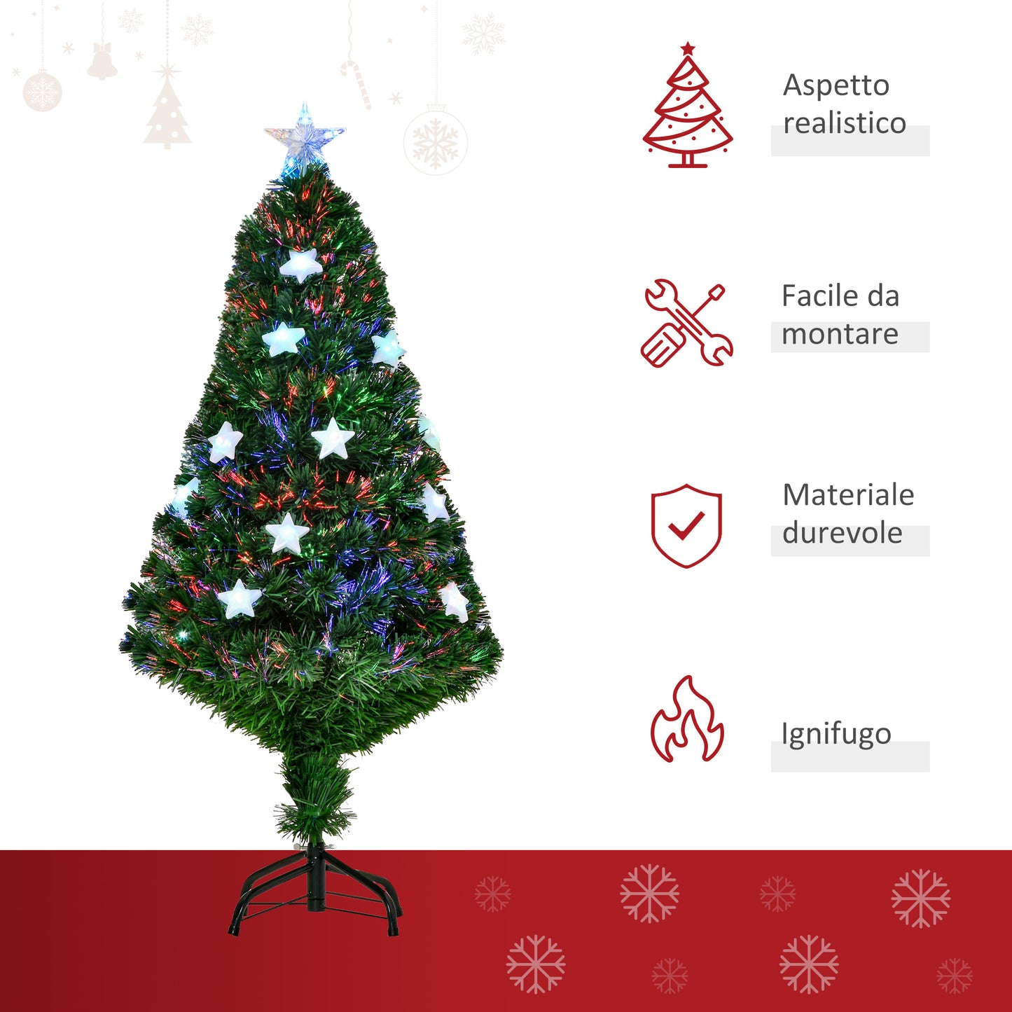 CHRISTMAS TREE - 120cm Artificial Christmas Tree with Fiber Optic and 16 LED Star Lights