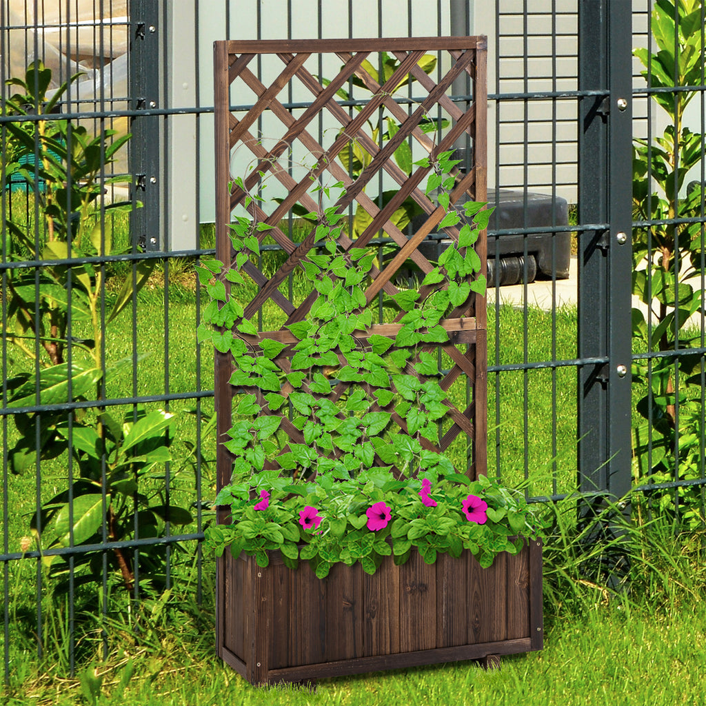 Outsunny Outdoor Fioriera with grilled for climbing and vase, in fir wood, 72.5x31.5x149.5 cm - Borgè